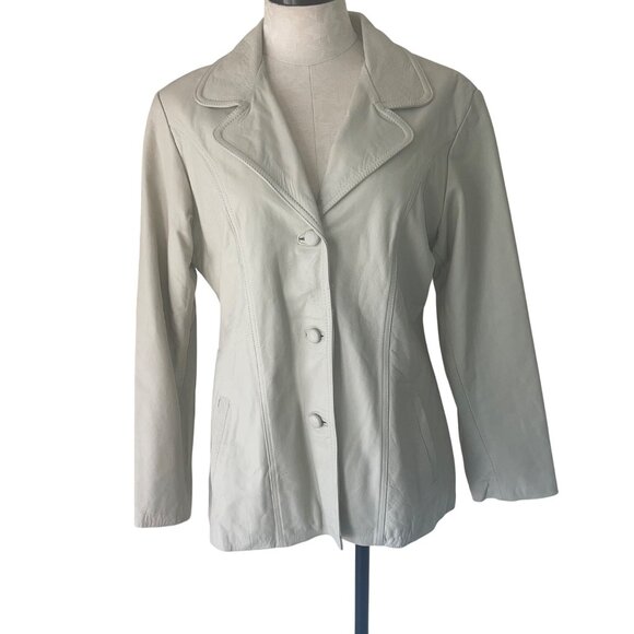 Razo Vintage Womens Jacket Size Large Cream Leather Pockets Casual Mexico - Picture 1 of 16
